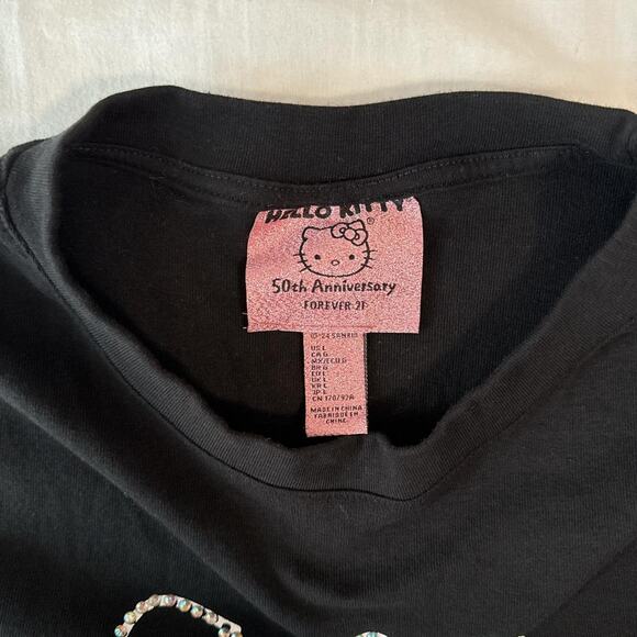 hello kitty forever 21 rhinestone graphic tee black large kawaii y2k - Picture 5 of 6